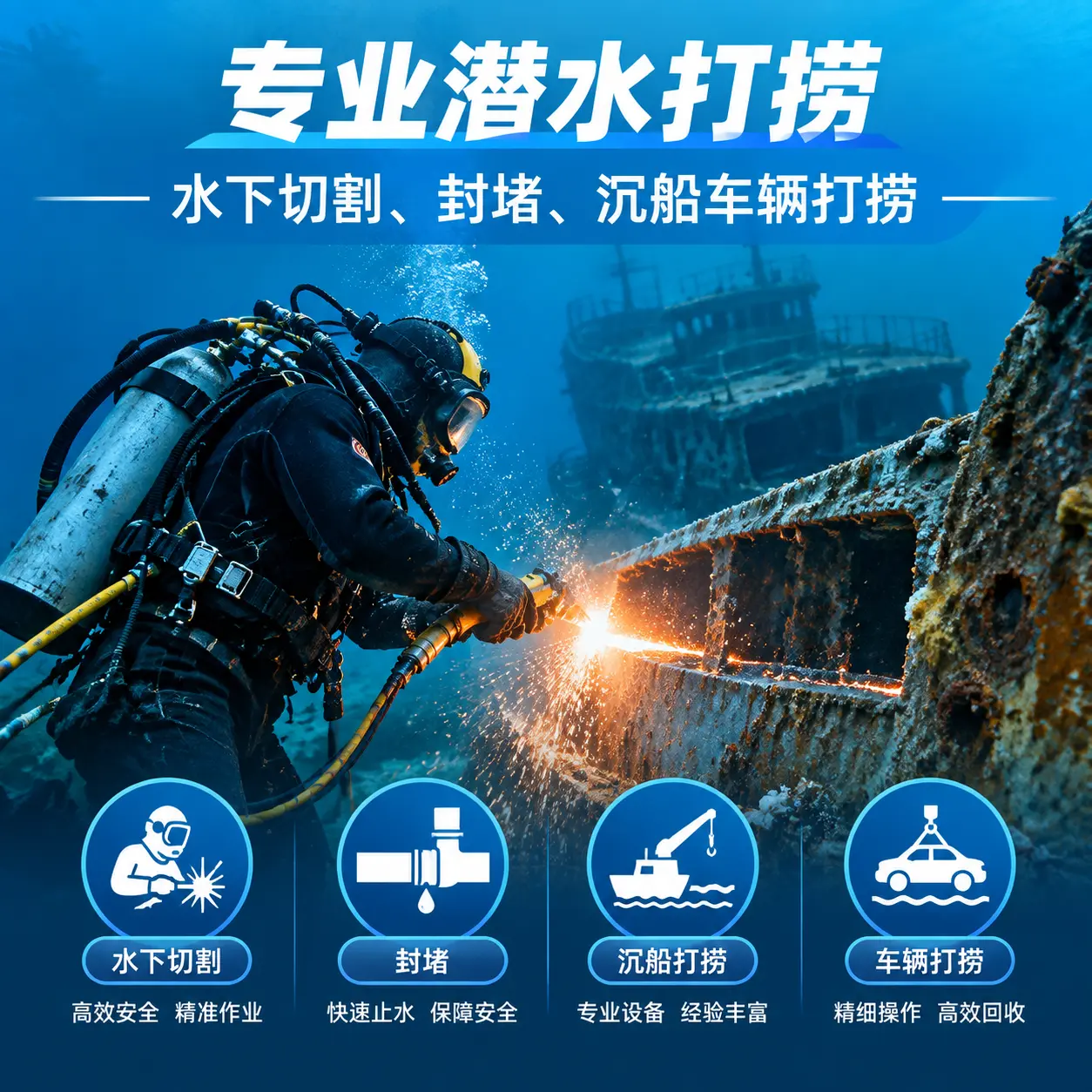 专业潜水打捞|水下切割、封堵、沉船车辆打捞漯河